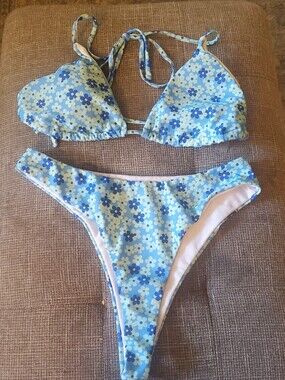 Blue Floral Triangle Bikini Set